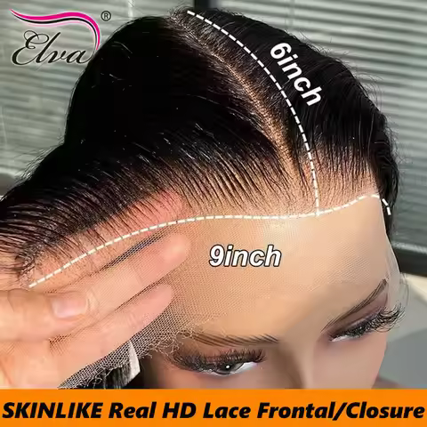 Elva Hair 5x5/9x6 Invisible HD Lace Closure Pre Plucked Small Knots 13x4 13x6 Skinlike HD Lace Front