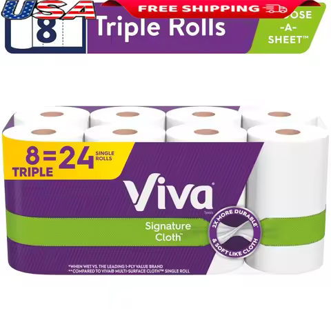 Soft Durable Cloth-like Paper Towels 8 Triple Rolls Perforated Choose-a-Sheet Rinse Reusable 1128 Sh