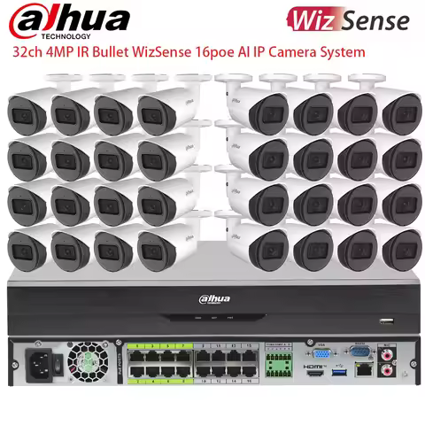 Dahua 32ch 4MP IP Security Camera System 32ch 16poe AI NVR NVR5232-16P-EI Bullet WizSense poe Camera