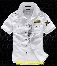 Áo sơ mi nam tay ngắn kaki cầu vai logo quân đội Mỹ US ARMY CV04
