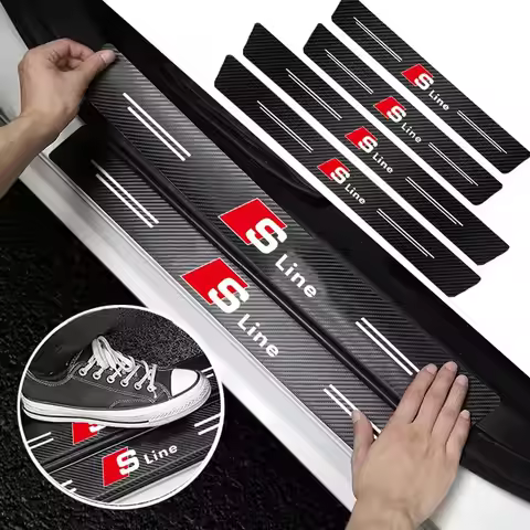 1/4/5Pcs For Audi Sline A3 B8 A1 A4 B7 A6 C7 A5 A7 A8 B9 B6 C6 Q2 Q3 Q5 Q7Leather Car Door Sill Plat