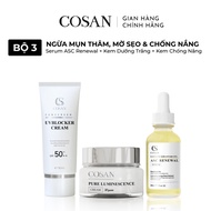 Set of 3 products to prevent acne, dark spots, fade scars and nourish skin, Cosan sunscreen includin