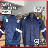 WORKWEAR SAFETY COTTON JACKET NAVY BLUE WITH REFLECTOR 2 INCH SIZE S M L XL 2XL 3XL 4XL TEBAL BAJU J