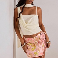 1pc Women Solid Color Woven Asymmetric Strap Cami Top,Fall,Back To School,Y2k,Streetwear,Modest,Vint