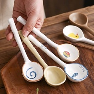 WU552 เซรามิกส์ สไตล์ญี่ปุ่นแบบ โจ๊กขนม ช้อนชาชาช้อนชา ไอศกรีมสำหรับไอศครีม ร้านอาหารที่บ้าน เครื่องใช้ในครัว เครื่องใช้บนโต๊ะอาหาร ช้อนกาแฟช้อน ช้อนซุปช้อน