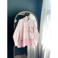 KEMEJA KATUN Hello Bestie - Eirene Shirt LD 118cm - Shirt Long Sleeve Floral Pattern Mixed with Casu