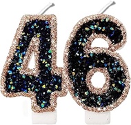 2.8" Blue Black Glitter Number Candles 46th 64th Birthday Gifts for Women Men Birthday Decorations B