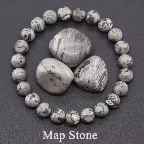 Real Natural Gray Picasso Map Stone Round Beads Stone Beads Bracelet Homme Energy Healing Jewelry fo