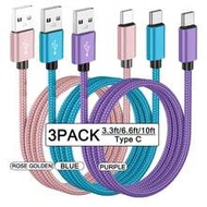 3-Pack USB-C Fast Charging Cables [3.3/6.6/10 Ft] USB-A To C Nylon Braided Charging Cords, C-Type Da
