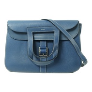 HERMES Clemence皮革Halzan 31銀扣手挽肩背兩用袋Bleu Agate
