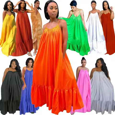 Maternity Beach Dress Women Spaghetti Strap Sleeveless Solid Color Maxi Flowy Swing Long Dress for P