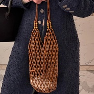 Free shipping Women Woven Handbag Wooden Beads Bag Hollow-out Wooden Bead Bucket Shoulder Bag Reticu