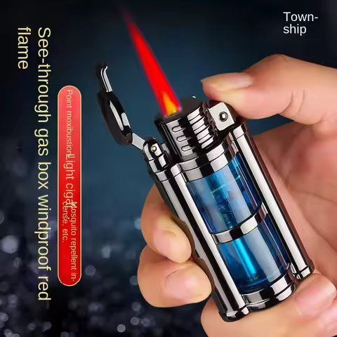 2023 New Transparent Visible Fuel Bin Torch Windproof Butane Lighter Men's Gift Cigarette Accessorie