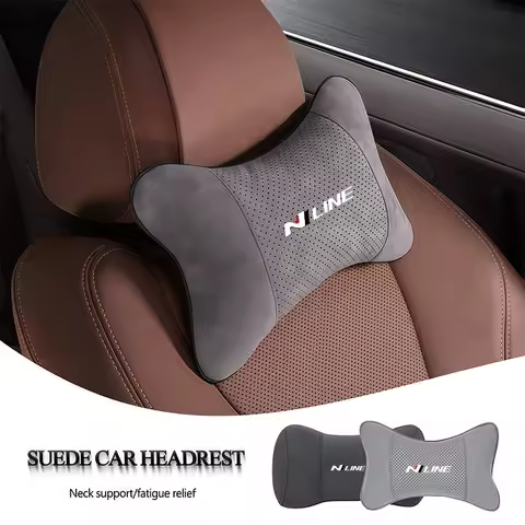 Car Suede Headrest Memory Cotton Cervical Spine Protection Pillow For Hyundai N Line I30 I20 I10 Cre