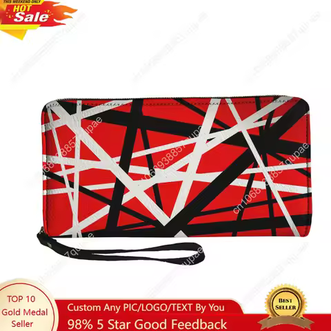 Van Evh 5150 Stripes Halen Rock Band Custom Wallet Purse Mens Womens Zipper Long Wallets Double Prin