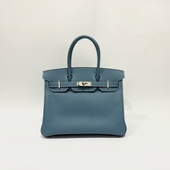 HERMES 75牛仔藍銀釦EPSOM皮BIRKIN30