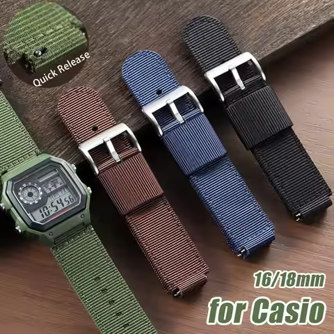 16mm 18mm Nylon Watch Strap for Casio AE-1200 1300 F-108 SGW-300/400/500 DW6900 MRW-S300 Universal R