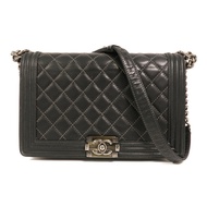 CHANEL 牛皮皮革Boy 28銀扣鏈帶肩背袋