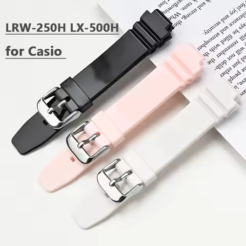 Resin Rubber Strap for Casio LRW-250H 200 LX-500H Women Glossy White Pink Convex Watch Band Waterpro
