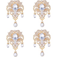 4Pcs Pin Bros Vintage untuk Wanita, Fesyen, Bros Bunga Kristal Rhinestone untuk Perkahwinan, Set Bro