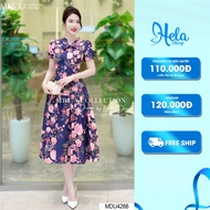 Korean Silk Dress K35-d4-3 Puff Sleeve Design, Gentle Flared Skirt Shape From Mdu MDU4266