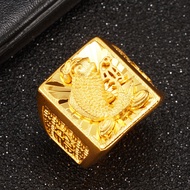 Emas 916 Original Men's 24K Gold Ring Open Adjustable Ring Domineering 999 Foot Koi Fu Character Ring