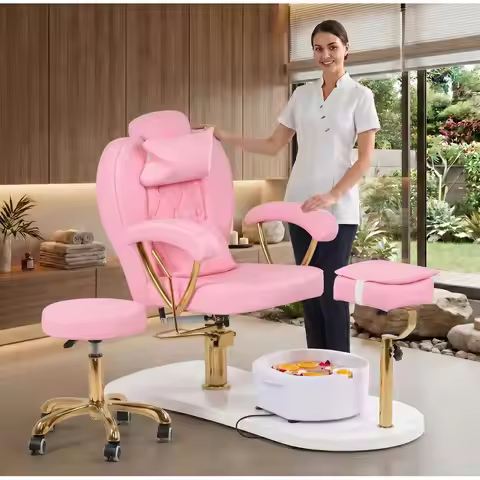 Chair No Plumbing with Stool amp Foot Bath, 360Swivel Hydraulic Reclining Pedicure Station with Foot