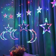 220V LED String Flashing Fairy Curtain Lights Waterproof Star Moon Lamp 2M 3.5M Christmas Garland Ho