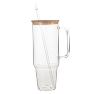 40OZ Glass Cup with Handle and Straw Lid for Beverage Reusable Transparent Coffee Cup for Juice & Mi