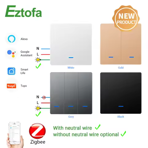 ZigBee Push Button Light Switch With/Without Neutral Wire,Smart Life/Tuya APP Remote Alexa Google Ho