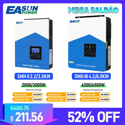 EASUN 6.2KW 4.2KW 3.2KW 2.2KW Hybrid Solar Inverter MPPT 120A 55V to 450V PV Input 220VAC 48VDC Sola