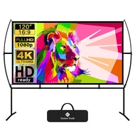 Projector Screen with Stand Foldable Portable Movie Screen 120 Inch（16：9）, HD 4K Double Sided Projec