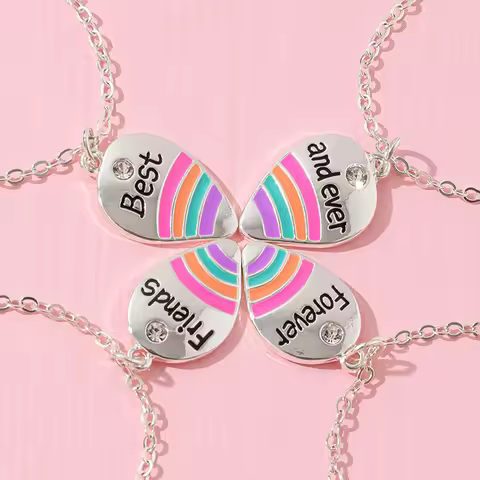 4Pcs/set Best Friends Forever And Ever Rainbow Pendant BFF Necklace Good Friends Friendship Jewelry 