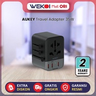 AUKEY PA-TA07A Universal Travel Adapter GaN Type C 35W 5 Multiple Ports UK US EU Mode 2 USB a & 3 US