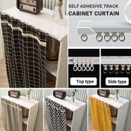 Kitchen Cabinet Shade Curtain Self-Adhesive Track No Door Open Cloakroom Dustproof Door Curtain Shelter Try Cabinet Curtain