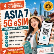(From RM0.8)Asia eSIM Singapore Indonesia Thailand Vietnam China Japan Korea 8 countries eSIM 1-30