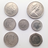1Set7pcs 10-20Cents, 5Pence-20Pence 1981-2015 UK Britain Queen Elizabeth II Syiling Lama (Collectibl
