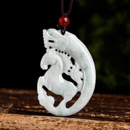 TIMESWIND with Certificate Natural Jade Light Green Zodiac Horse Hollow Pendant Men Necklace Y1N