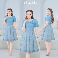Cotton Woven Dress With Bow And Pollen Decoration 8-Piece Skirt Flared Style Hidden Zipper At The Ba