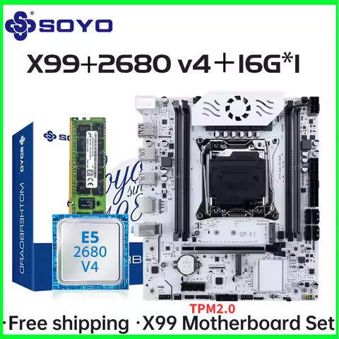 SOYO X99 C612chip Gaming Motherboard Set with Intel Xeon E5 2680 V4 CPU& DDR4 ECC16G*1 2133MHz RAM M
