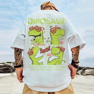 M-8XL Summer Cotton Pullover Cartoon Dinosaurs Printed Loose T-shirts College Style Short-sleeved T-