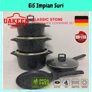 (Ready Stock) (VK-33) Uakeen Germany 9pcs Granite Stone Non Stick Induction Black Cookware Set Periu