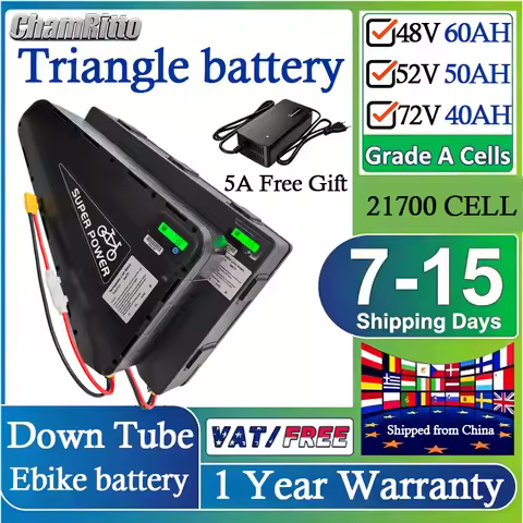 E bike Triangle 21700 Battery 48V Rechargeable Cell 72V 60V 52V 30AH 40AH 50Ah Huge Capacity 1000W 2
