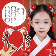 Chinese Style Kids Wig Braid Headband Baby Girls Bow Hanfu Performance Princess Cosplay C0b8