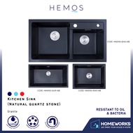 HEMOS KITHCHEN GRANITE NATURAL QUARTZ STONE 3.0MM THICKNESS KITCHEN SINK SINGLE DOUBLE BOWL BLACK
