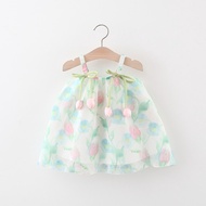Summer New Tulip Baby Girl Dress, Small Fresh Green Children'S Sleeveless Clothes (9 Months -4 Years