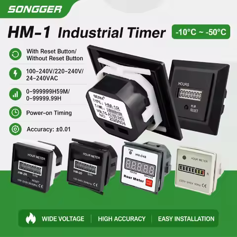 HM-1 Industrial Hour Meter AC220-240V/100-240V Time Range 0-999999H59M/0-99999.99H Durable Fully Sea