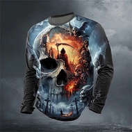 Autumn and Winter Death Skeleton Printed Long-sleeved T-shirt for Men Gothic Street Casual Top Fashi