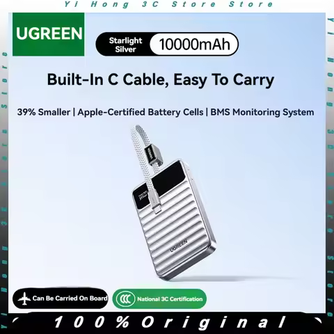 UGREEN 10000mAh PB603 Power Bank 45W Fast Charging Built In Cable 3C Certified Airline Approved Comp