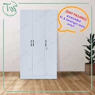 TW【KL & Selangor Saja】【Siap Pasang】3 FT 3 Door Wardrobe with 1 Lock/3 Kaki 3 Pintu Almari Baju - Whi